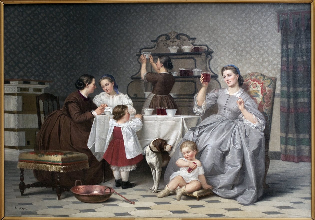 The Jams, Also Known as The Family Snack. Painting by Eugene Ronjat (1822-1912), Oil on Canvas, circa 1860. 19th Century French Art. Vienna Museum of Fine Arts (Isere). by Etienne Antoine Eugene Ronjat