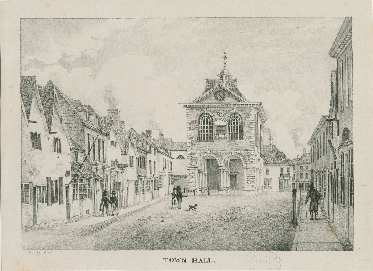 Tamworth - The Town Hall: lithograph by Etienne Bruno Hamel