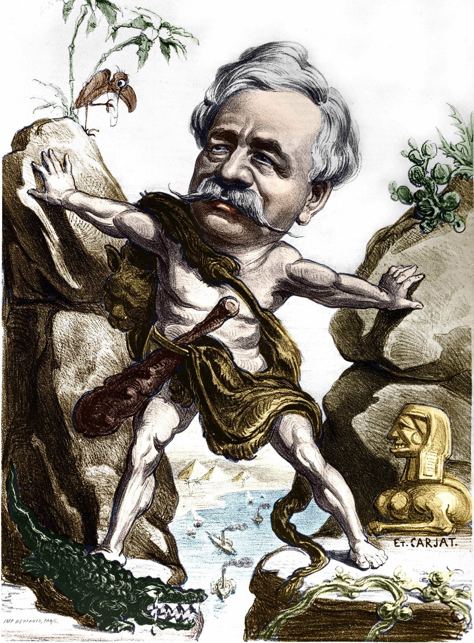 Ferdinand de Lesseps (1805-1894), French diplomat and administrator at the Suez Canal. Caricature by Carjat. by Etienne Carjat
