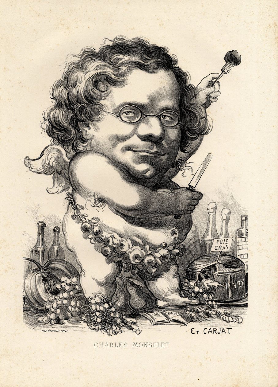 Flying leaf - Illustration by Etienne Carjat (1826-1906): Obesity, Foie gras - Monselet Charles (1825-1888) by Etienne Carjat