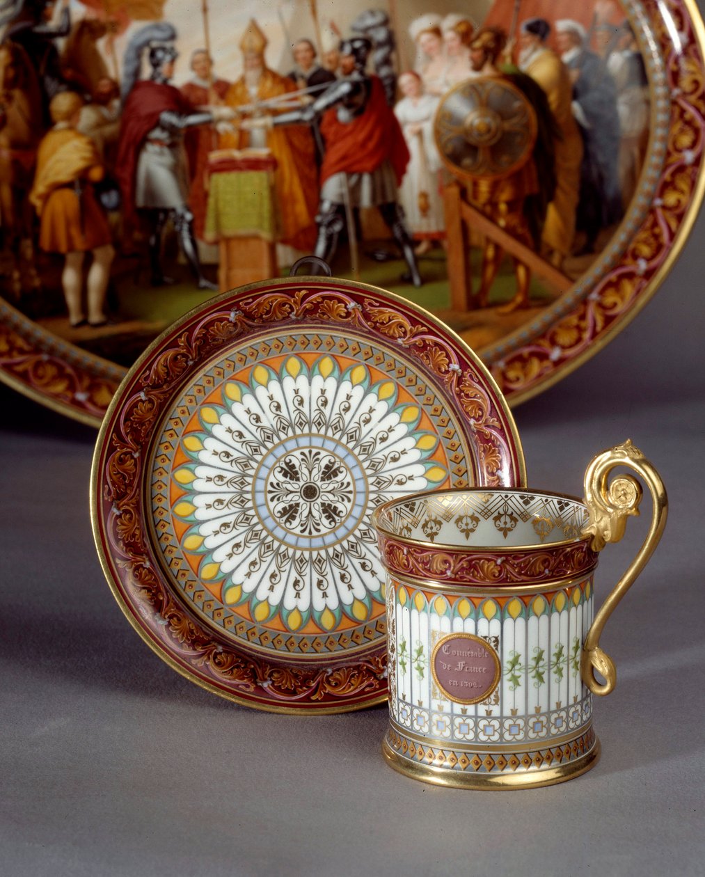 Serving porcelain cup and saucer made of chocolate by Etienne Charles Leguay