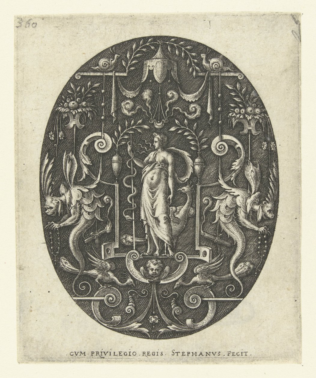 Juno with Peacock at Her Feet (Ovals with Gods Surrounded by Grotesques) by Etienne Delaune