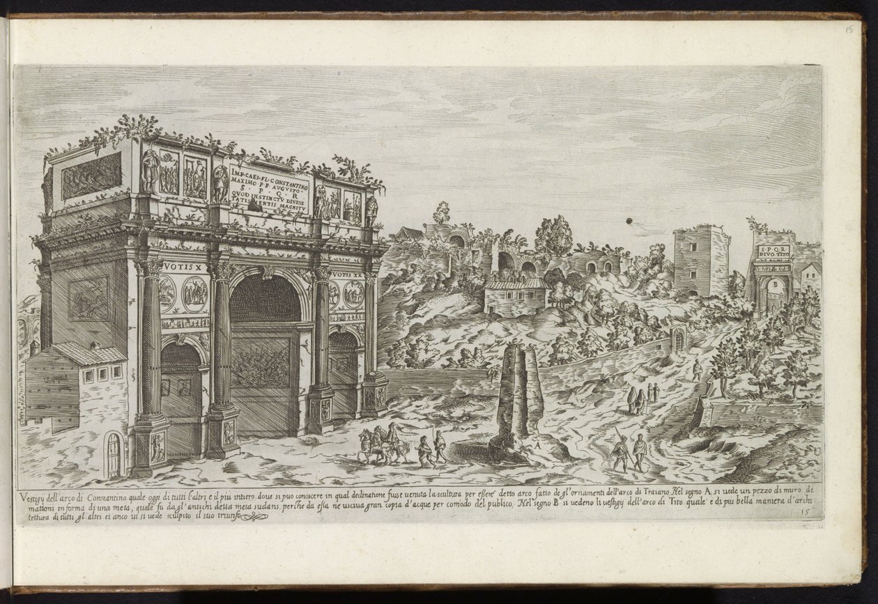 Arch of Constantine in Rome (series title: Buildings from Antiquity) (series title on object: The Remains of Ancient Rome Collected and Depicted in Perspective by Stefano Du Perac Parisino) by Etienne Duperac