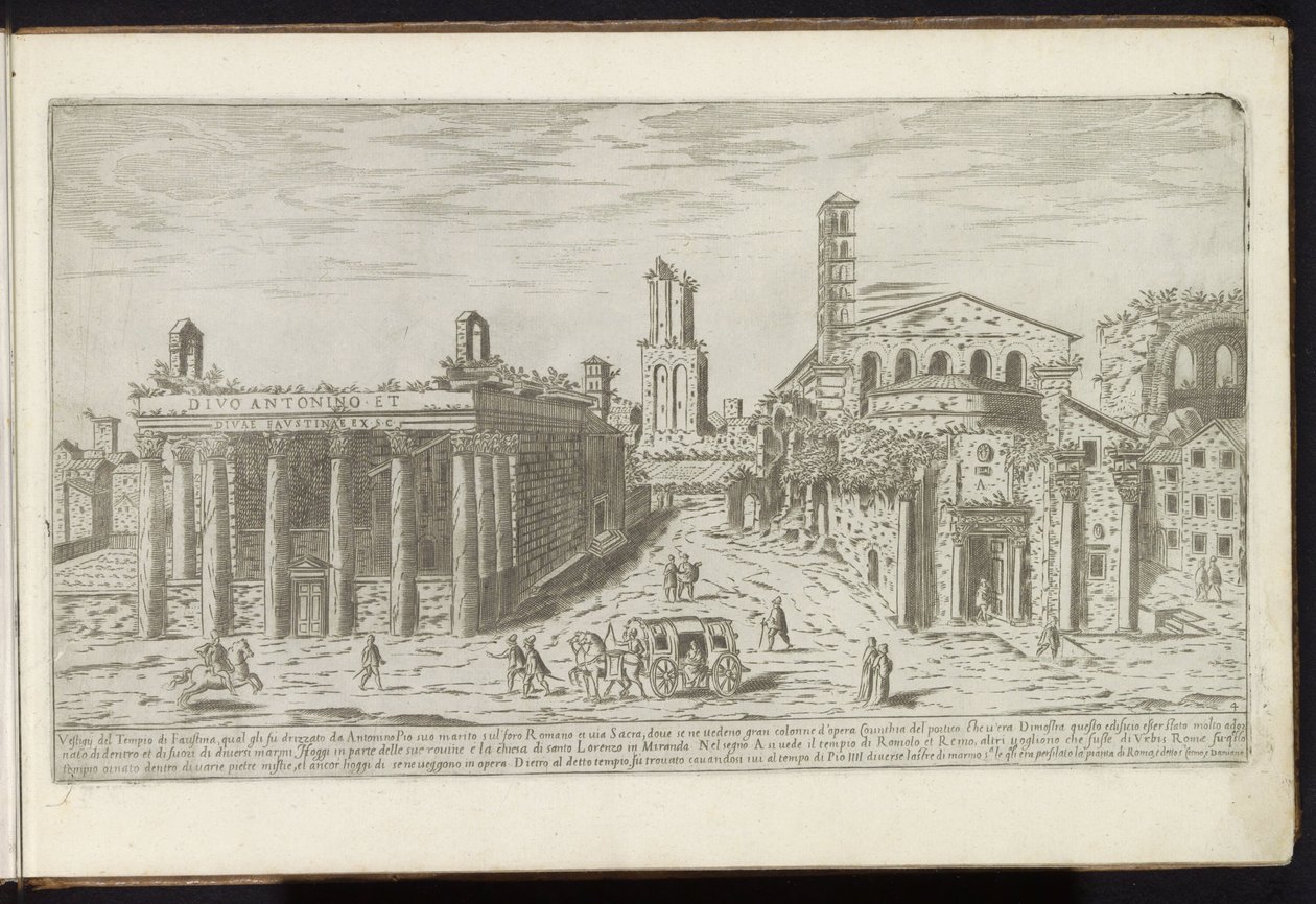 Ruins of the Temple of Antoninus and Faustina and the Temple of Romulus at the Roman Forum by Etienne Duperac