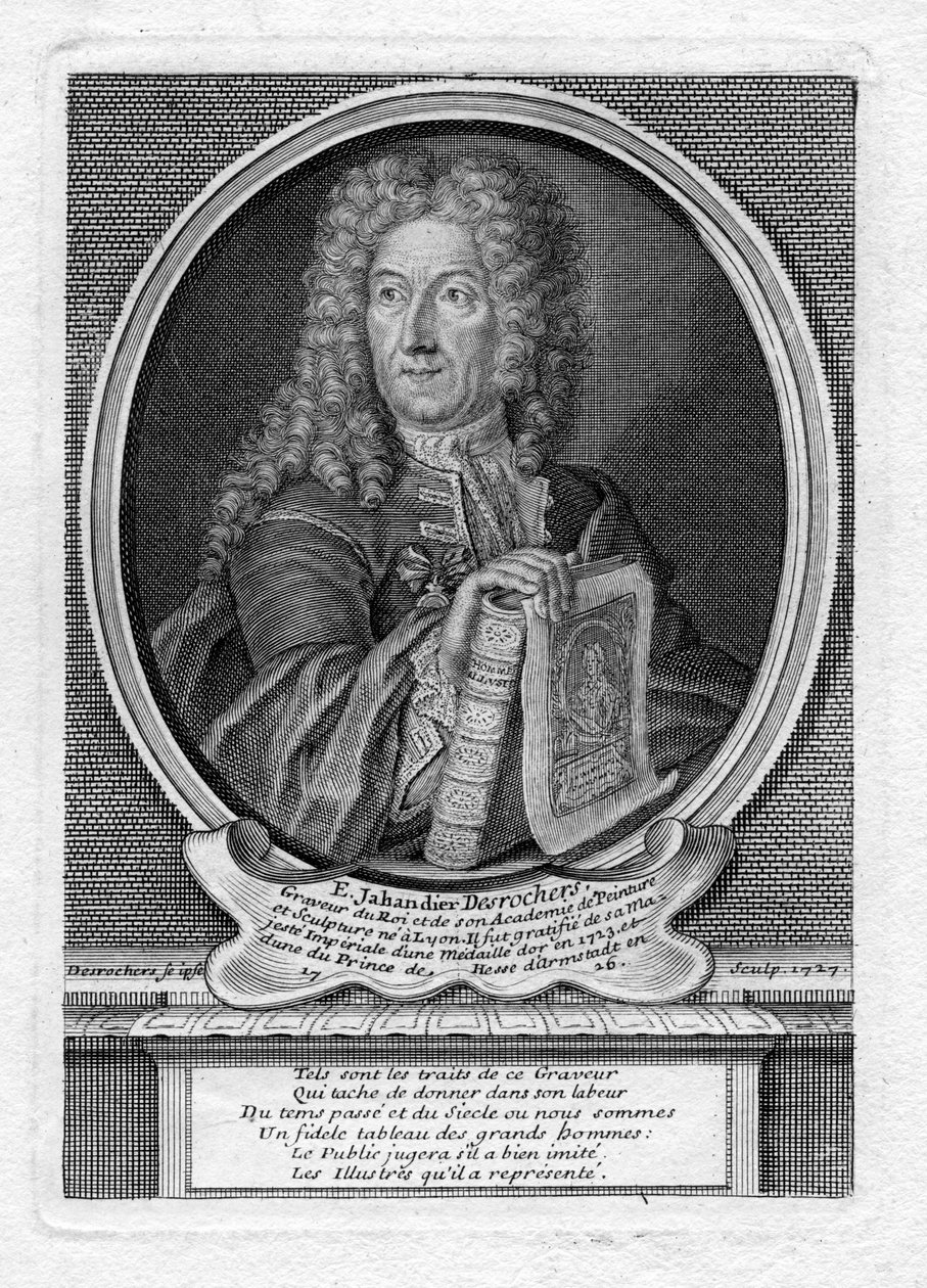 Engraved Self-Portrait by Etienne Jehandier Desrochers