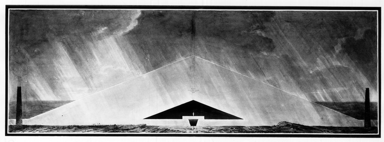 Funeral monument characterizing the genre of shadow architecture by Etienne Louis Boullee