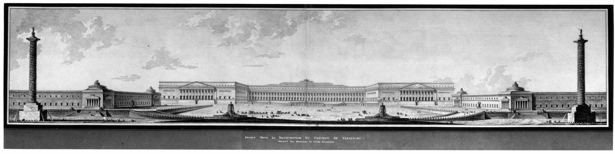 Project for the renovation of the castle e Versailles, elevation and perspective - E.L. Boullée. by Etienne Louis Boullee