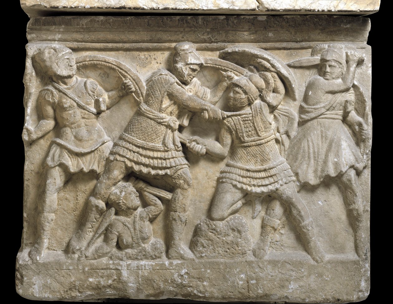 Etruscan art: Eteocles and Polynices, the two brothers, sons of Oedipus. Bas-relief of a sarcophagus of Chiusi, 3rd century BC - Palermo, Museo Archeologico Nazionale by Etruscan Etruscan
