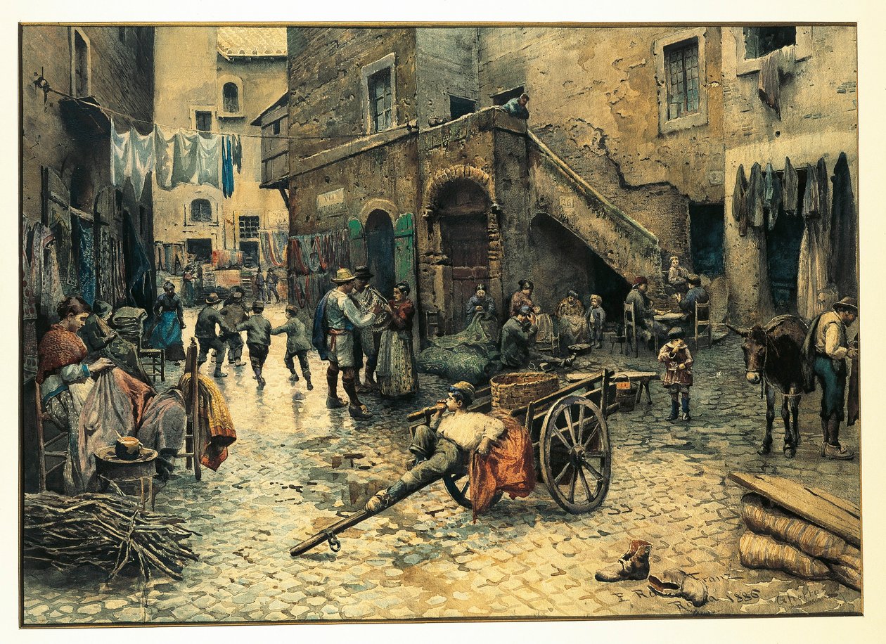 Street Life on Via Capocciuto in (Jewish) Ghetto in Rome by Ettore Roesler Franz