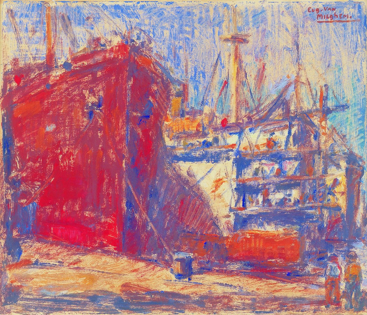 Ships in the Harbour by Eugeen van Mieghem