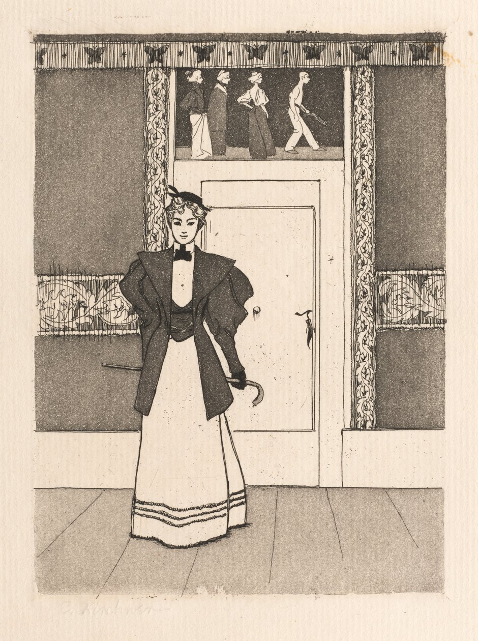 Interior with Young Woman in Walking Costume by Eugen Kirchner
