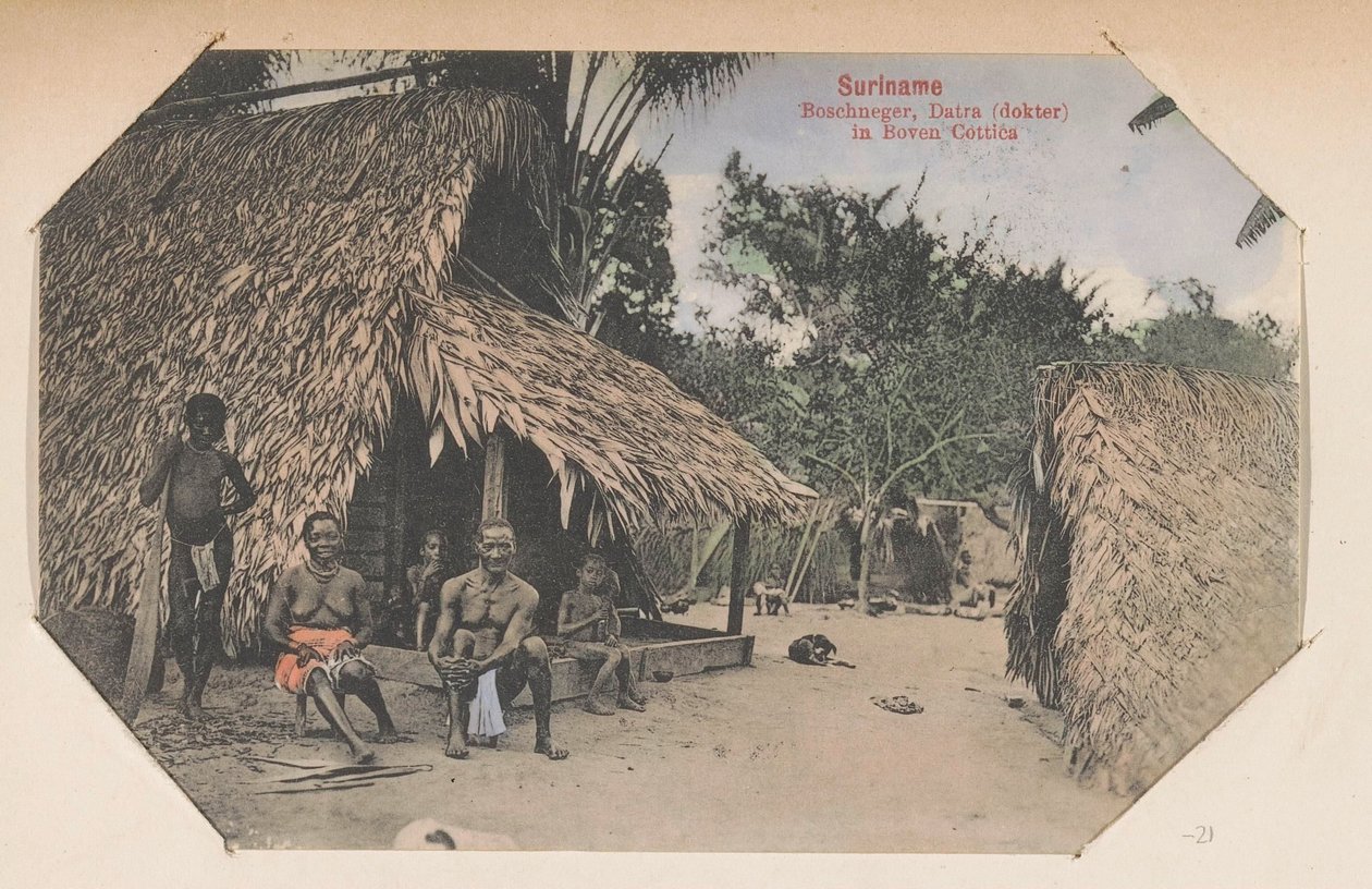 Maroons in Front of Their House (Suriname Boschneger, Datra (doctor) in Boven Cottica) by Eugen Klein
