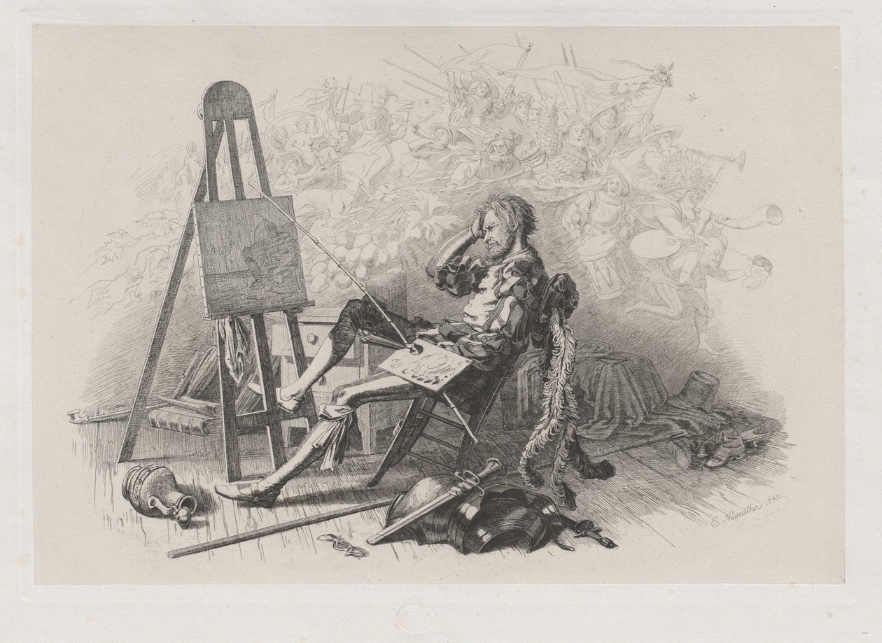 Morning after the Masked Ball: Emil Theodor Richter at His Easel by Eugen Napoleon Neureuther