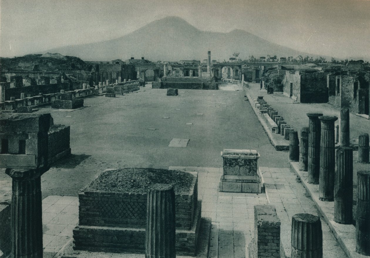 View of the Forum with Mount Vesuvius in the Distance, Pompeii, Italy, 1927 by Eugen Poppel