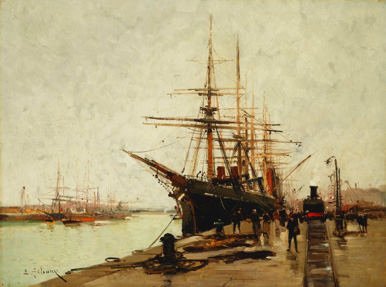 A Harbour by Eugene Galien Laloue