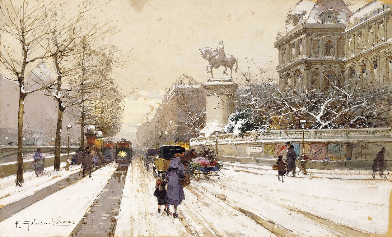 Paris in Winter by Eugene Galien Laloue