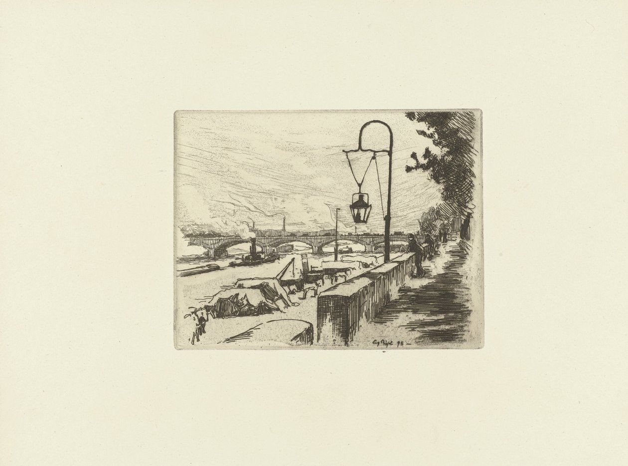 Cityscape with Austerlitz Bridge and Seine in Paris by Eugene Bejot