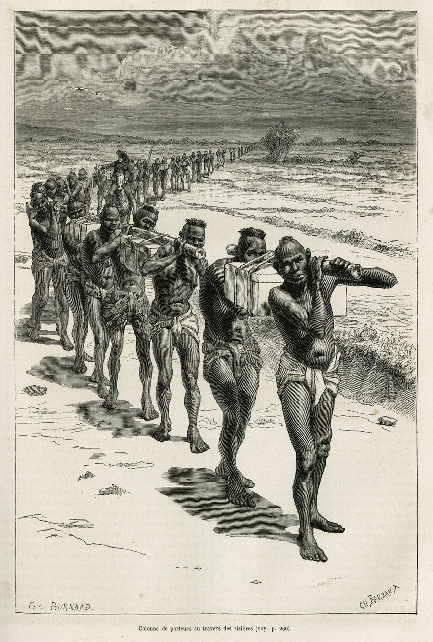 Column of Bearers Through the Rice Fields, Between Bassac and Hue by Eugene Burnand