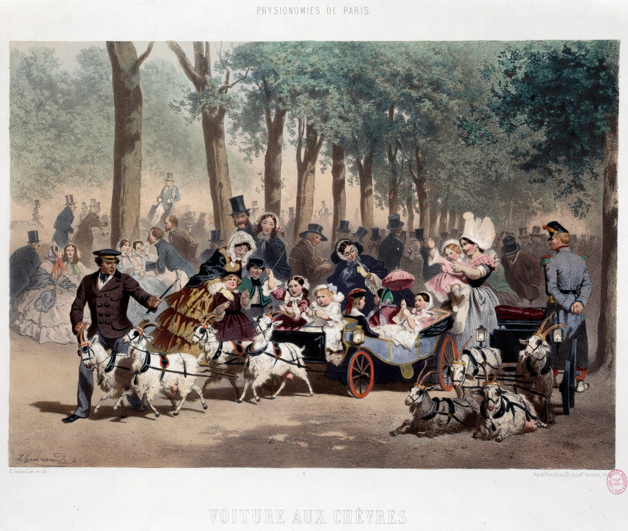 Walk by car in the Tuileries Garden in Paris in the 19th century by Eugene Charles Francois Guerard