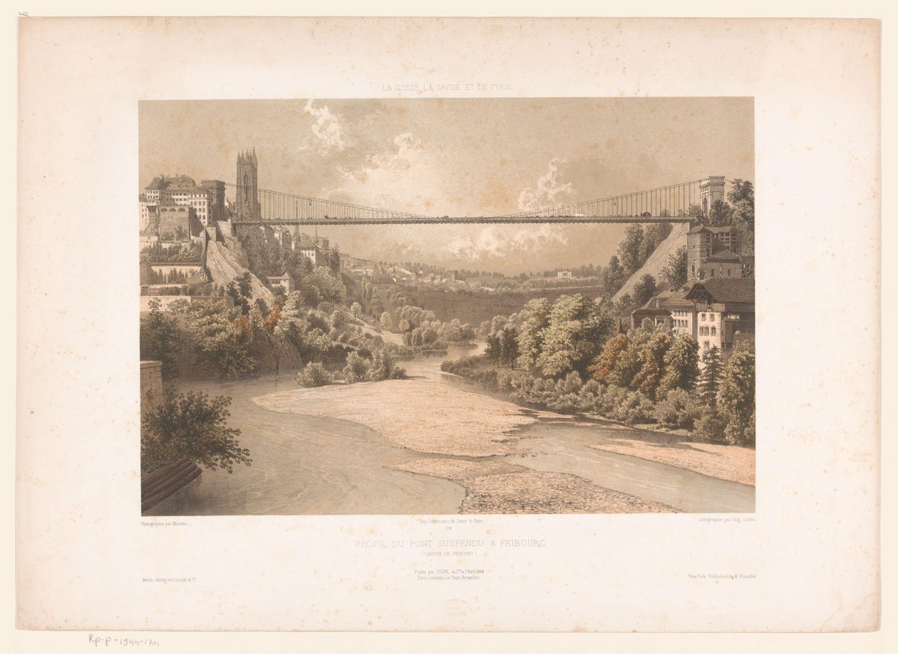 View of the Suspension Bridge Over the Sarine in Fribourg by Eugene Ciceri