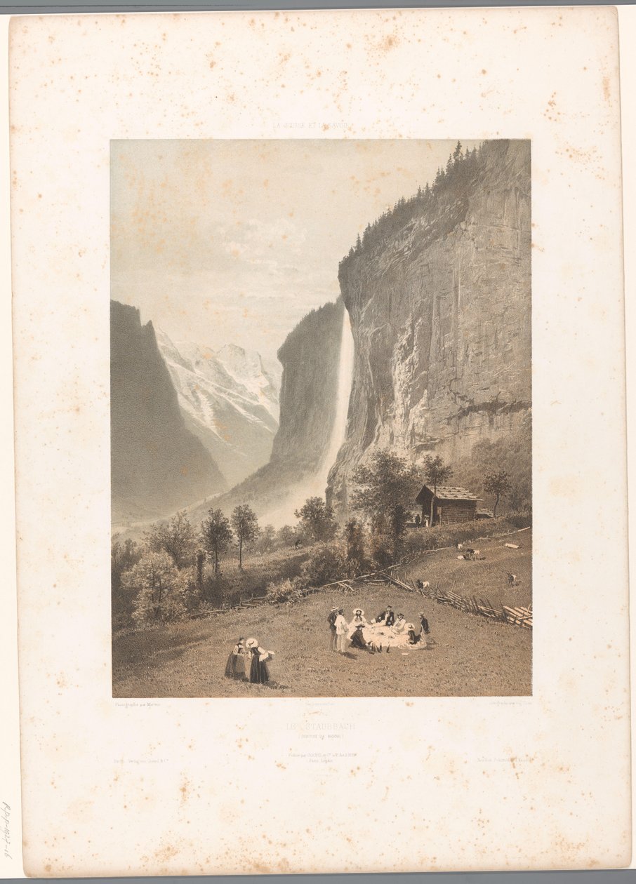 Picnic with View of the Staubbach Waterfall (Le Staubbach) (Switzerland and Savoy) by Eugene Ciceri