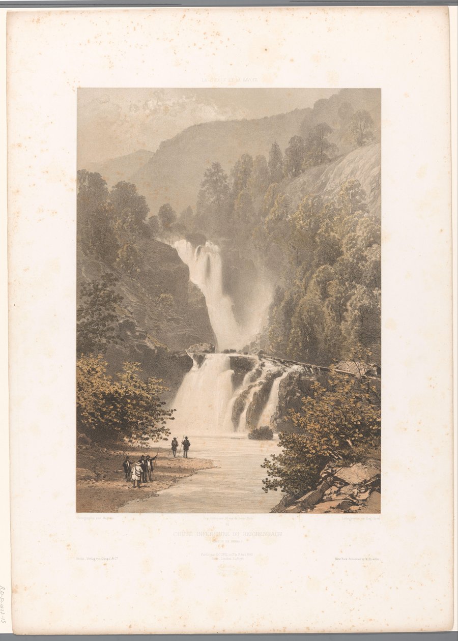 Walkers with View of the Reichenbach Waterfall (Views in Switzerland and Savoy series) by Eugene Ciceri