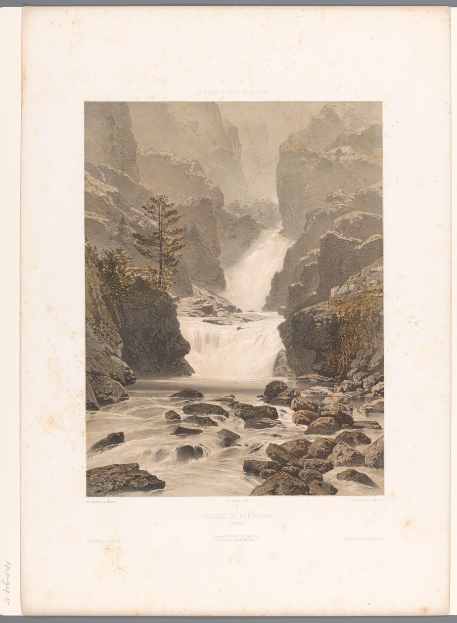 View of the Barberine Waterfall near Vallorcine (Cascade de Barberine) (Views in Switzerland, Savoy and Tyrol) (La Suisse, la Savoie et le Tyrol) by Eugene Ciceri
