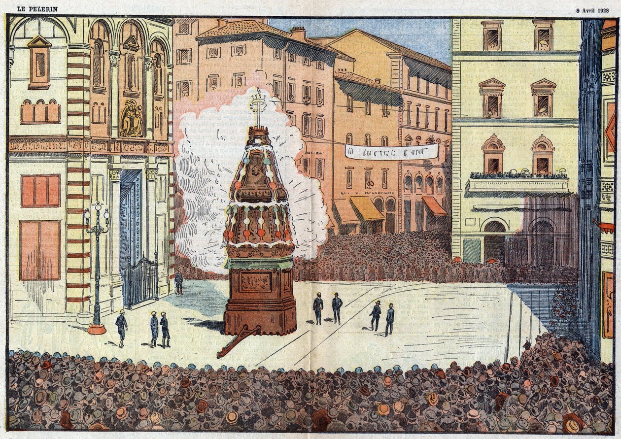 Scoppio del Carro (explosion of the cart) folk event of the city of Florence - illustration by Damlans of April 1928 by Eugene Damblans