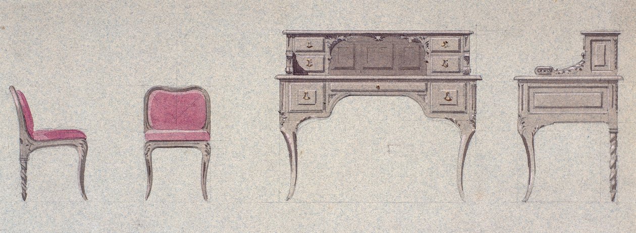 Low Back Chair and Writing Desk for Golden Room by Eugene Emmanuel Viollet le Duc
