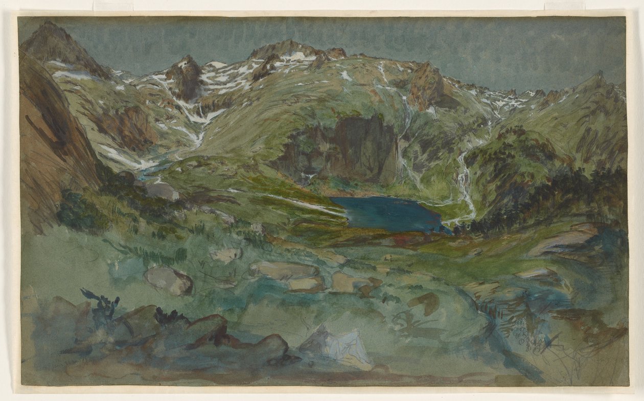 View of the Lac d’Espingo and the Cirque d’Espingo in the Pyrenees by Eugene Emmanuel Viollet le Duc