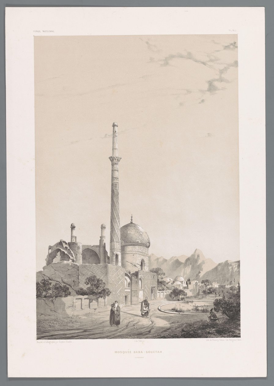Baba Sukhte Mosque with the Bagh-e-Ghoushkhane Minaret in Isfahan by Eugene Flandin