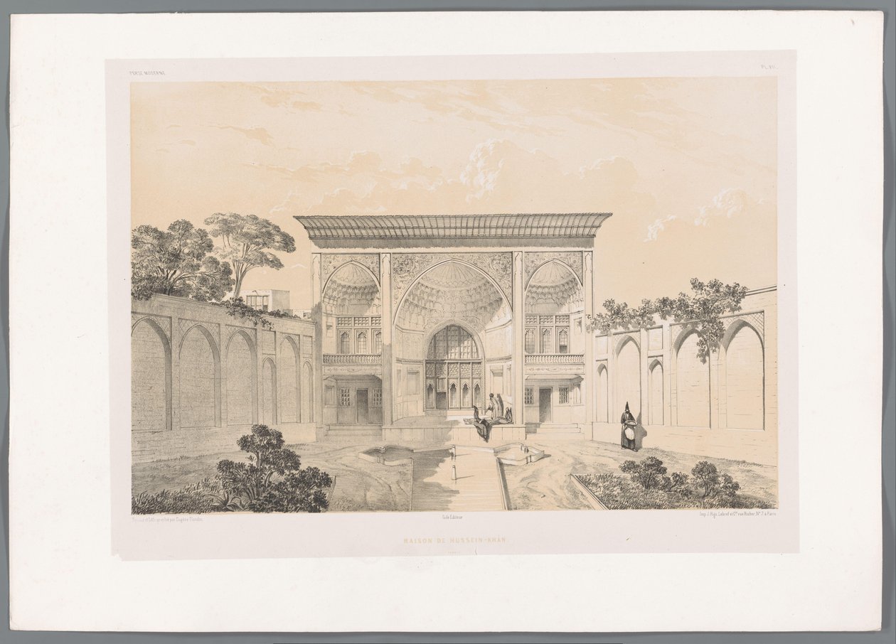 Inner Courtyard of the House of Hussein Khan in Tabriz by Eugene Flandin