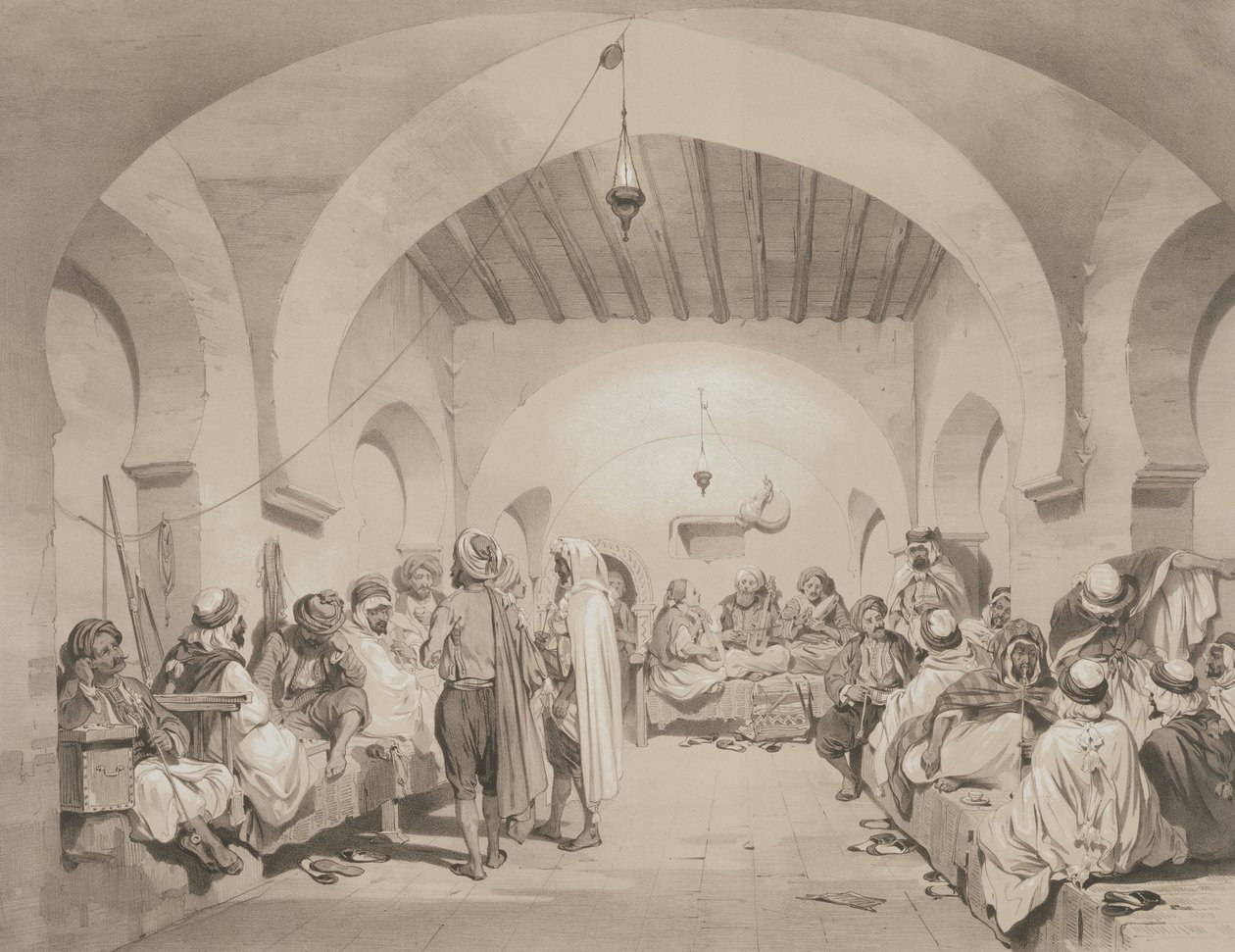 Cafe du Divan, Algiers, Engraved by Adolphe Jean-Baptiste Bayot by Eugene Flandin