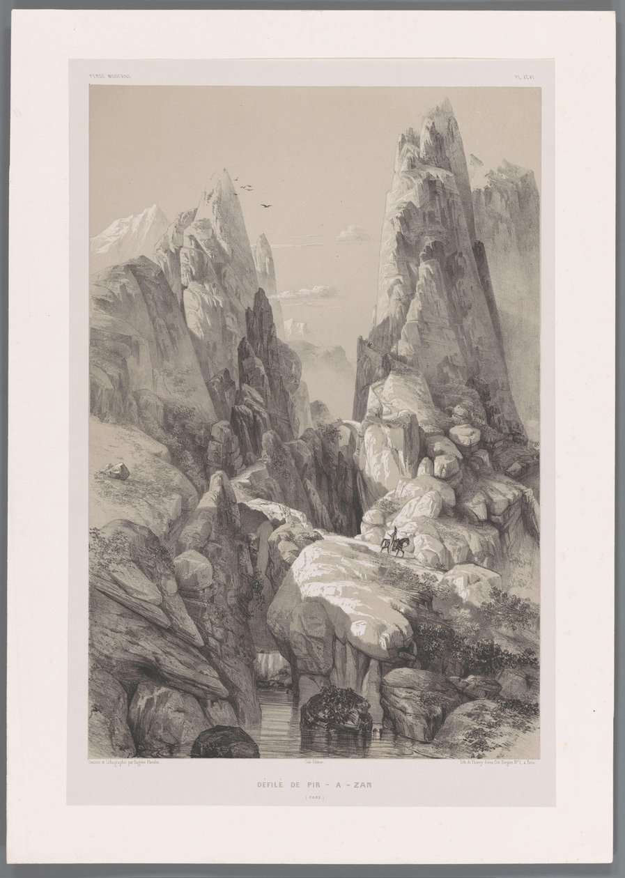 Ravine of Kuh-e Pir Zan Mountain in Iran (series title: Persian Landscapes, Modern Persia) by Eugene Flandin