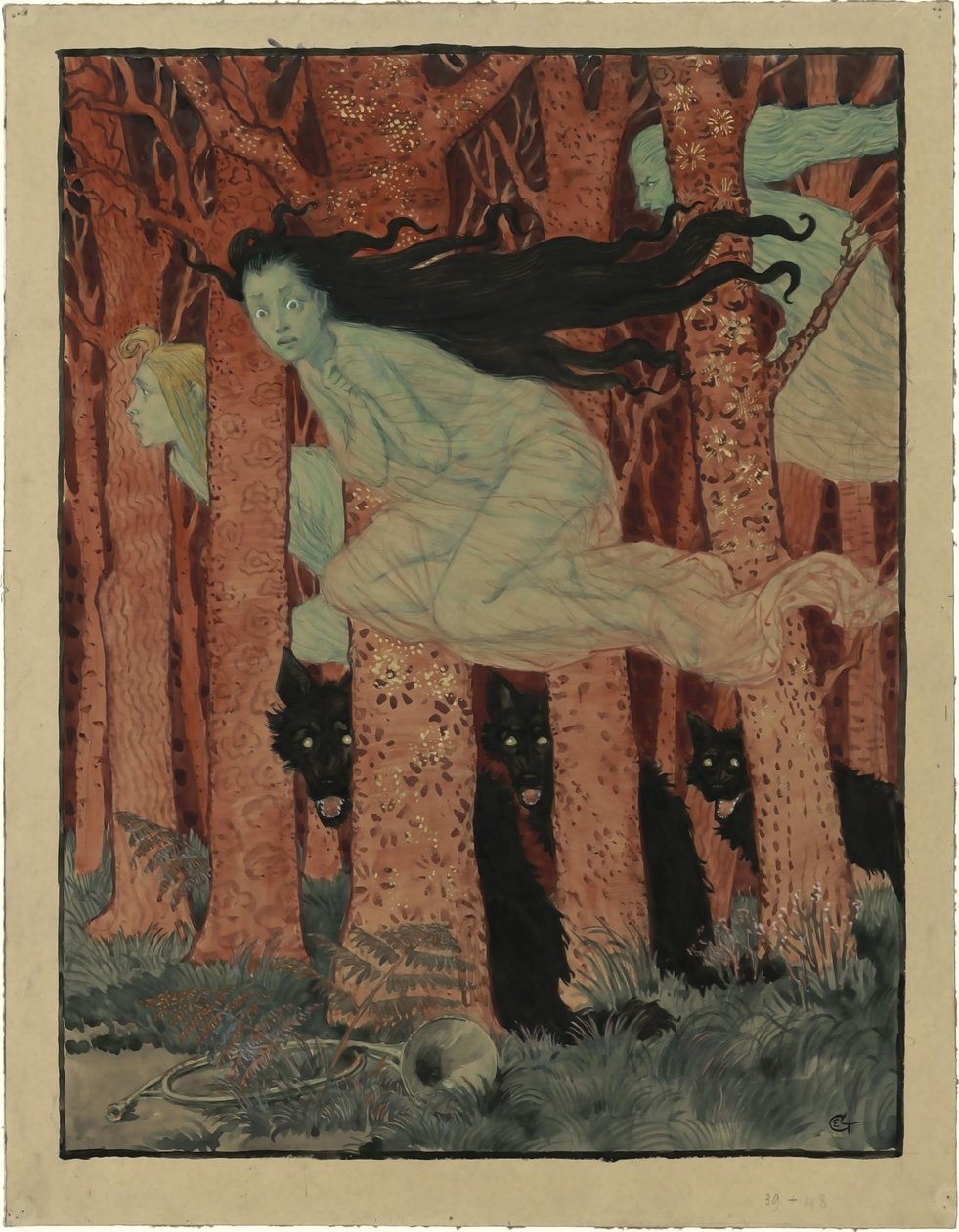 Three Women and Three Wolves by Eugene Grasset
