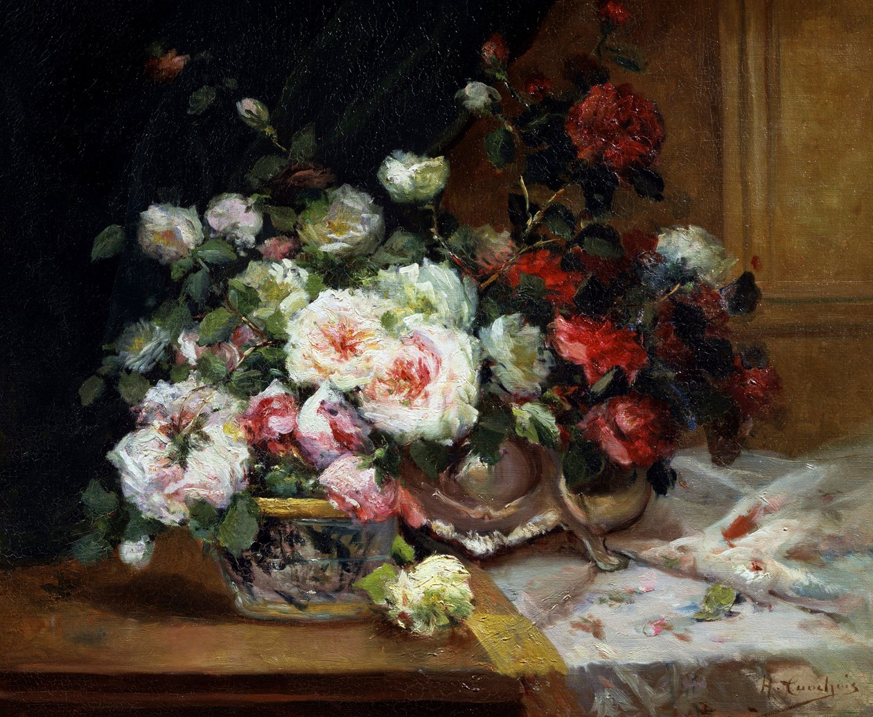 Pot of Roses by Eugene Henri Cauchois