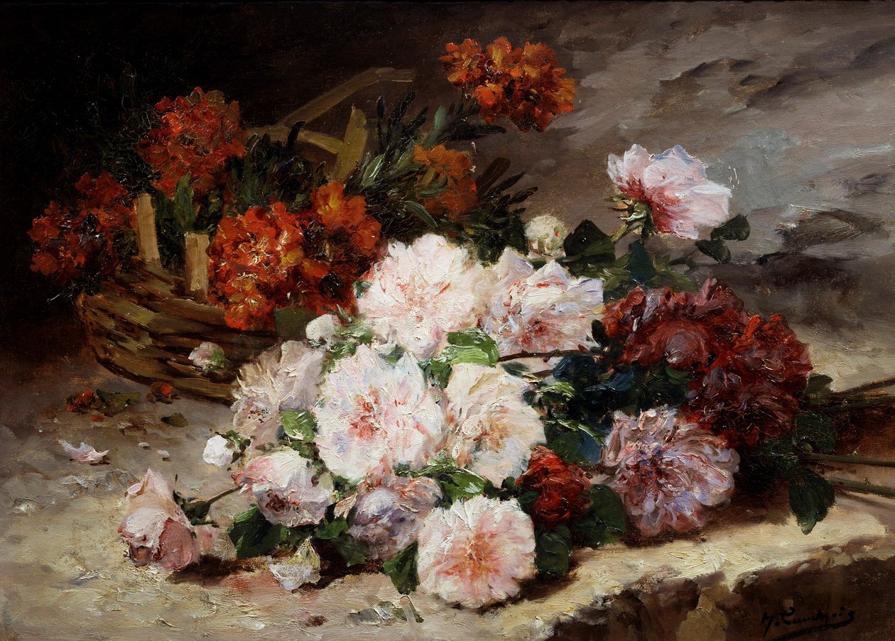 Roses and Wallflowers by Eugene Henri Cauchois