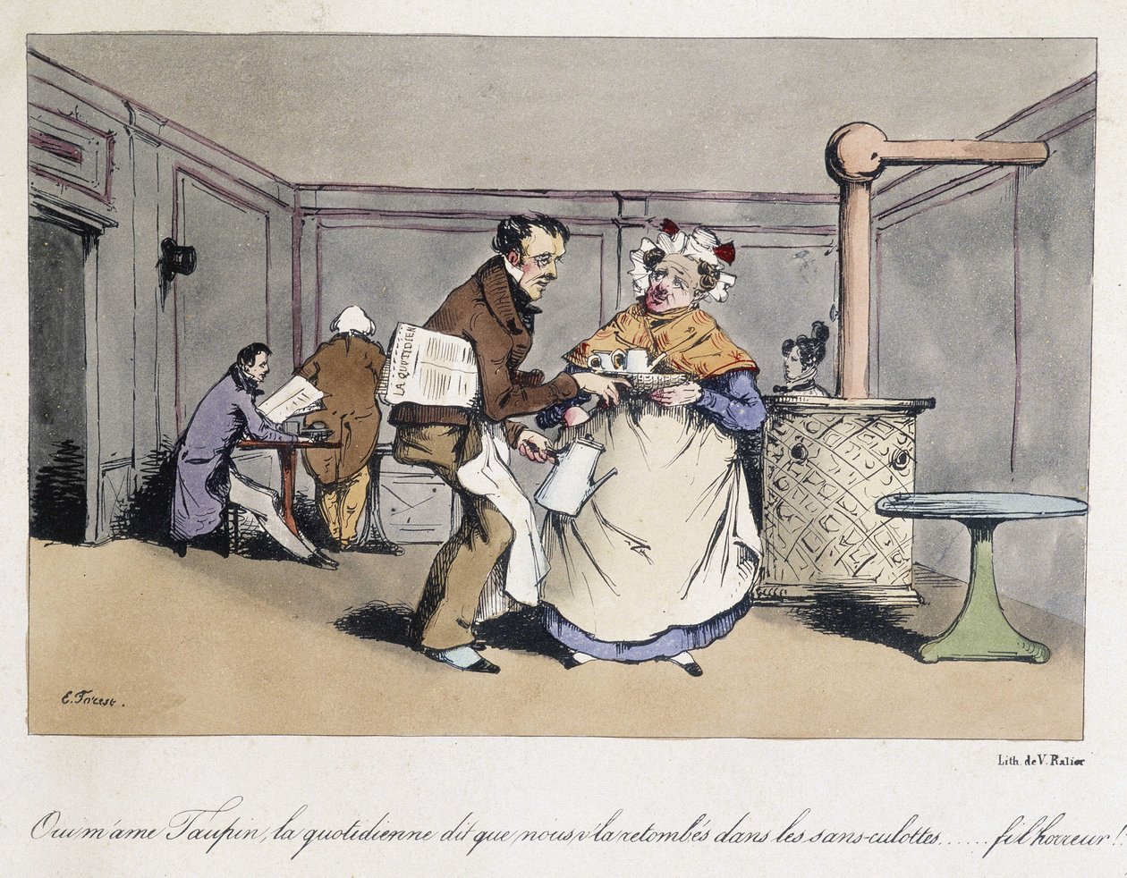 Forest cartoon standing in a French cafe by Eugene Hippolyte Forest
