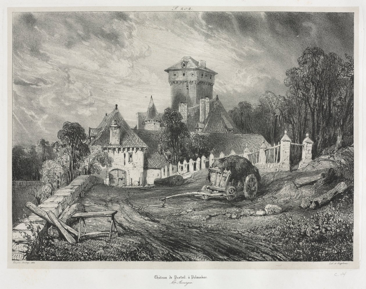 Picturesque and Romantic Journeys in Old France: Auvergne (vol. II): Pesteil Chateau at Polminhac, Plate 202 by Eugene Isabey