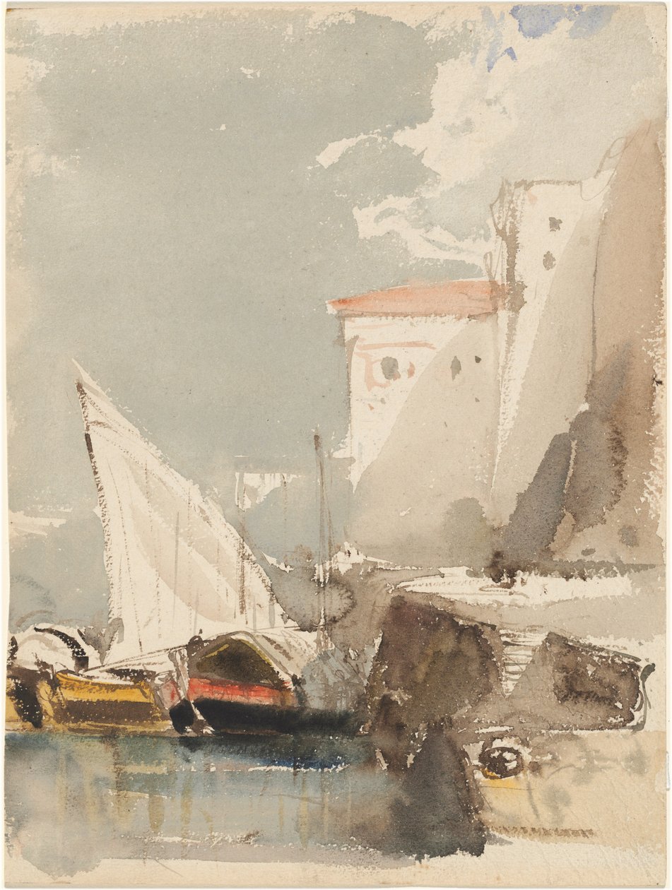 Sailboats in a Sunlit Harbor by Eugene Isabey