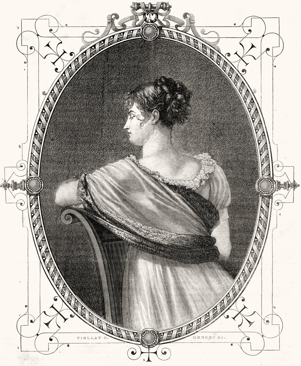 Portrait of Madame Recamier engraved by Antoine Auguste Ernest Hebert by Eugene Joseph Viollat