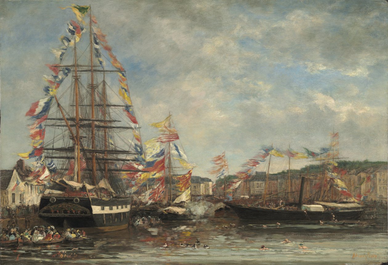 Festival in the Harbour of Honfleur, 1858 by Eugene Louis Boudin