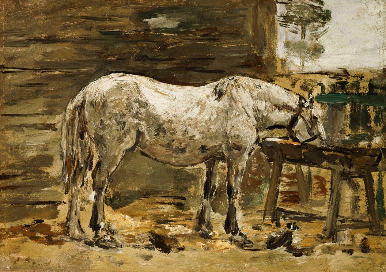 White Horse at the Drinking Trough by Eugene Louis Boudin