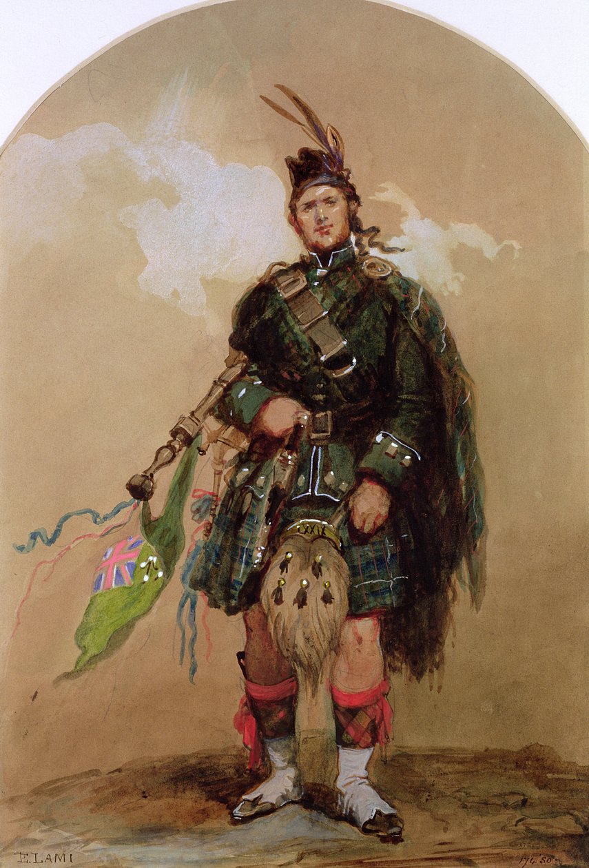 A Piper of the 79th Highlanders at Chobham Camp by Eugene Louis Lami