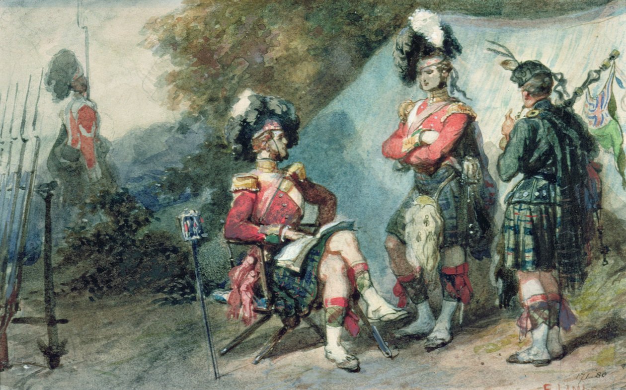 Officers of the 79th Highlanders at Chobham Camp by Eugene Louis Lami