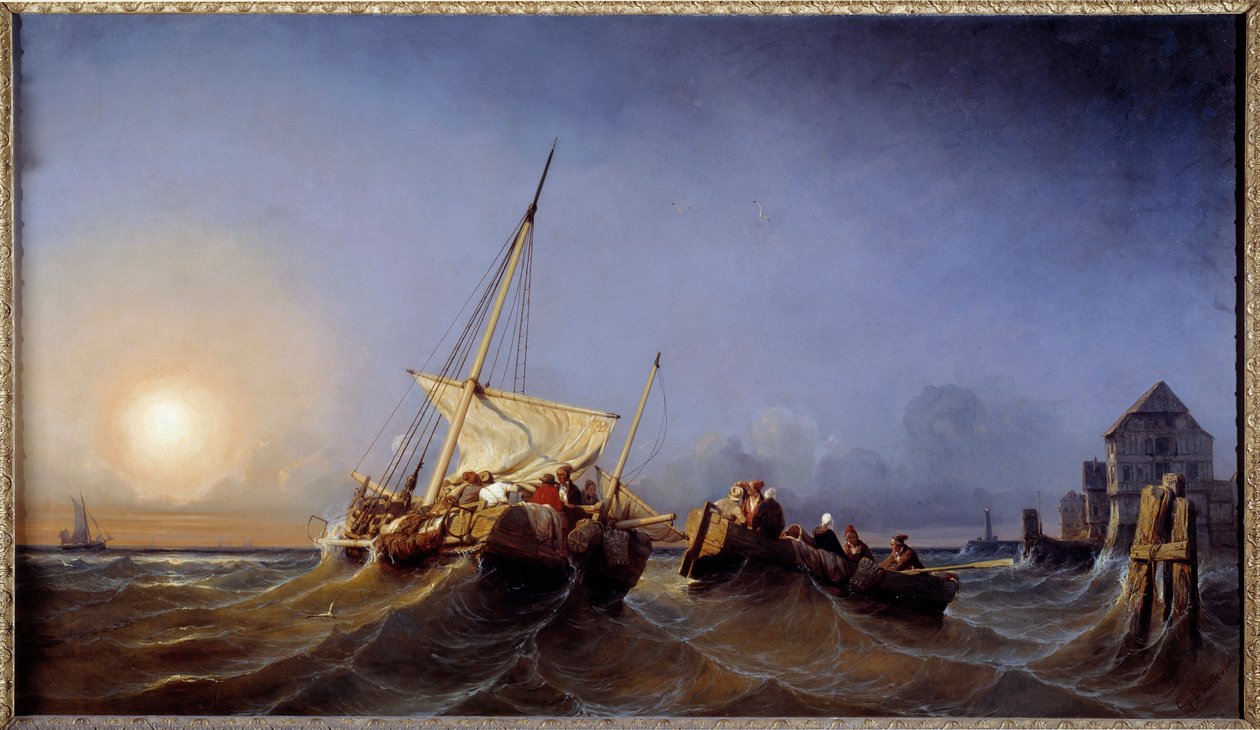 The return of fishermen to the setting sun by Eugene Modeste Edmond Lepoittevin