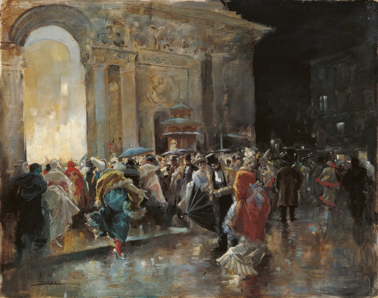 Arriving at the Theatre on a Night of a Masked Ball by Eugenio Lucas Villaamil