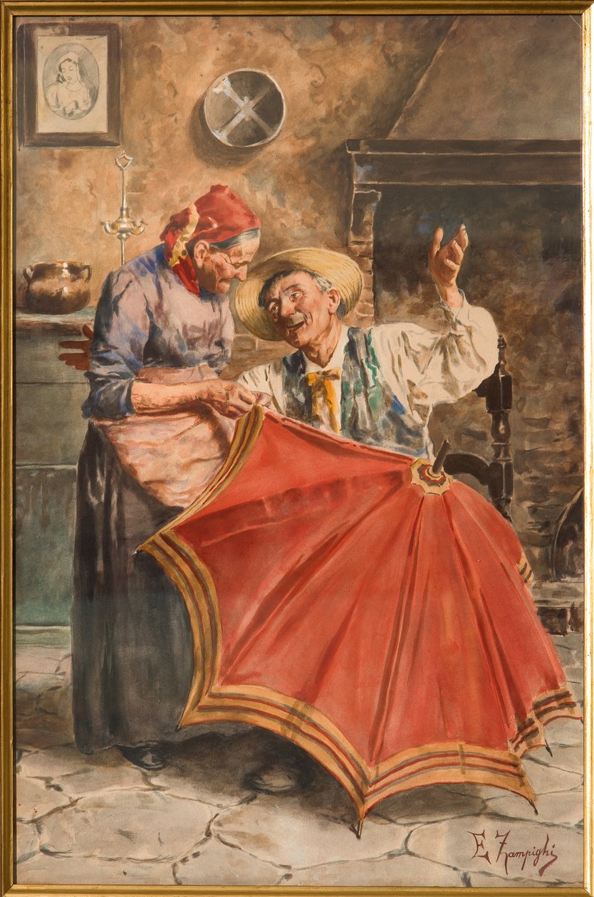 Interior with Two Persons by Eugenio Zampighi