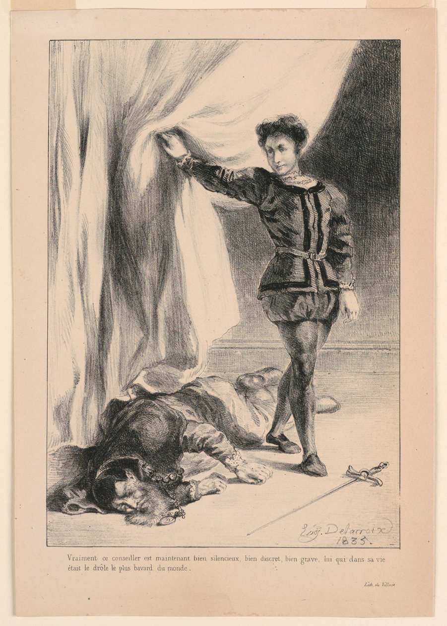 Illustration for Hamlet: The Death of Polonius (III,4) by Eugène Delacroix