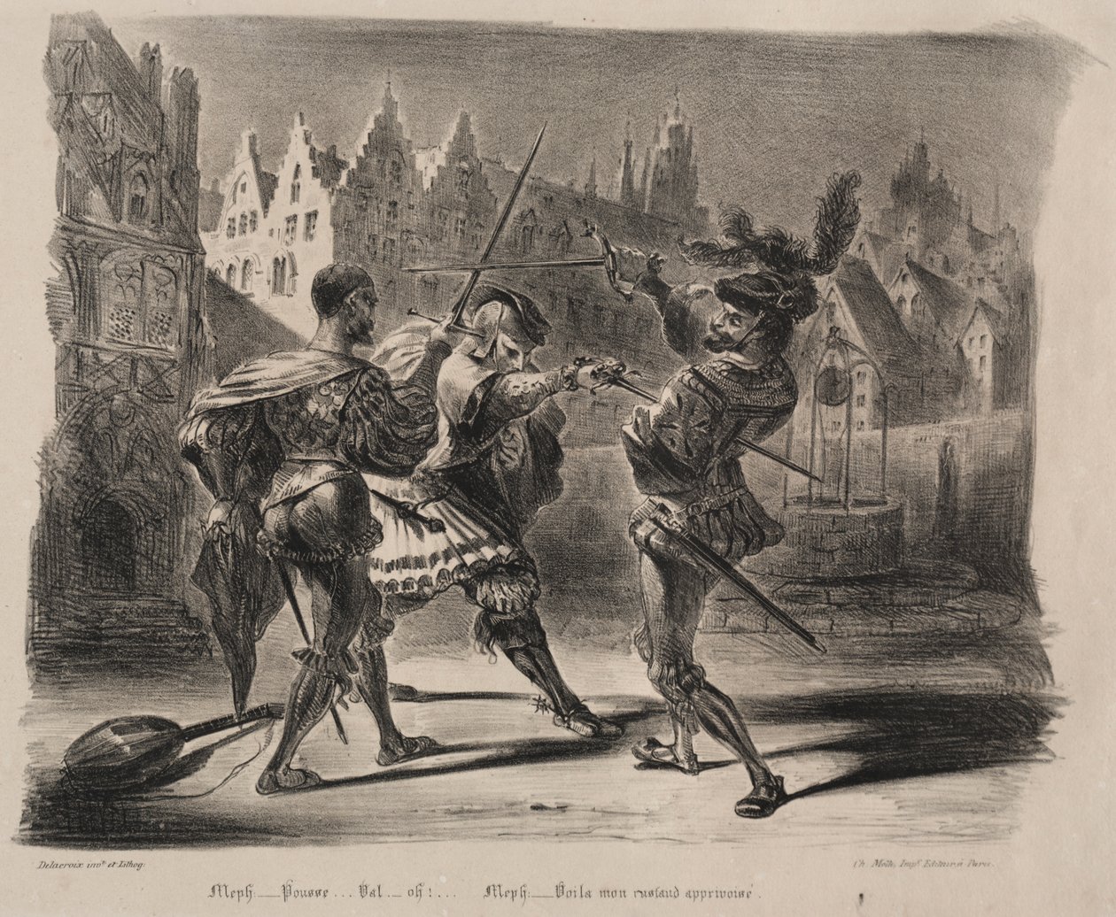 Illustrations for Faust: Duel of Faust and Valentin by Eugène Delacroix